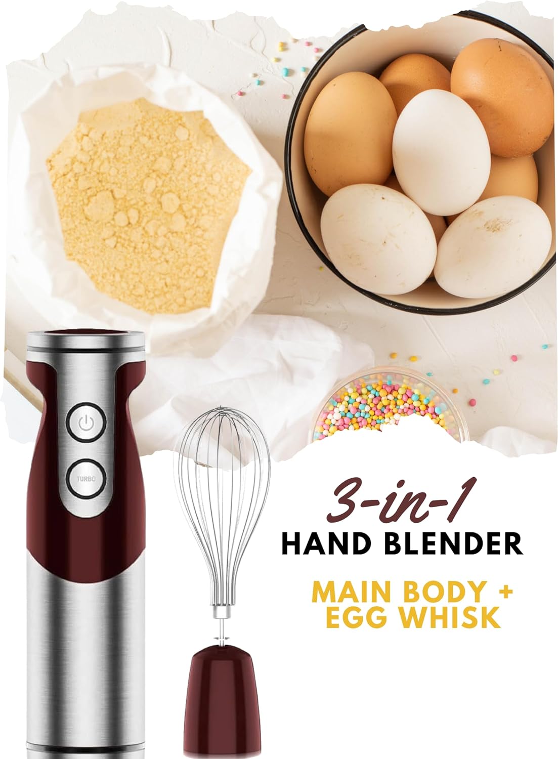 MEGAWISE new Hand Blender Series Only one Hand Blender,no attachments,12-Speed,Includes Powerful Blender Stick- Easy to Clean and Perfect for Smoothies, and More (Black)