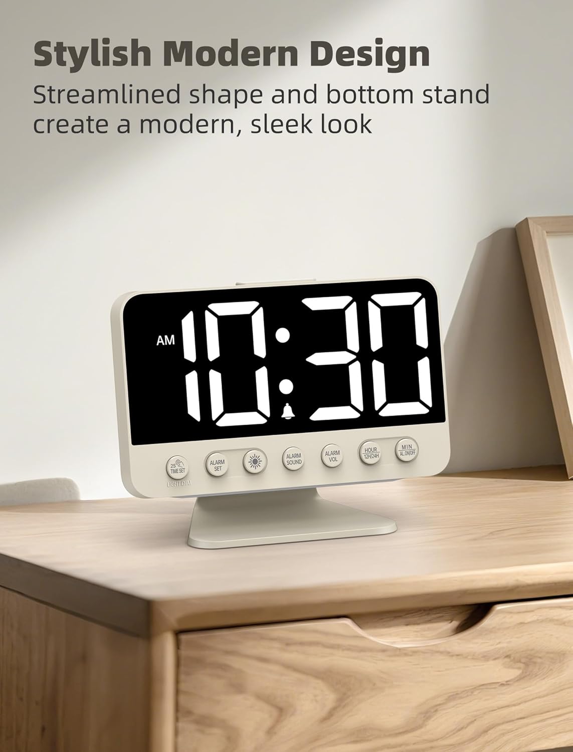 Odokee Digital Alarm Clocks for Bedrooms: Large Bold Number 5 Brightness Dimmer - Easy to Read Across The Room - 5 Alarm Sound 8 Night Light - Silver