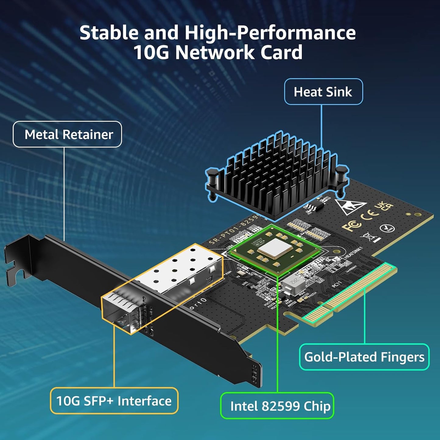 10G PCI-E Network Card with 10Gbps Dual RJ45 Ports, Intel X540-T2 Conrtoller, VIMIN 10Gb Ethernet Adapter Card Compatible with PCI Express X8, X16, Support Windows/Windows Server/Linux/VMware