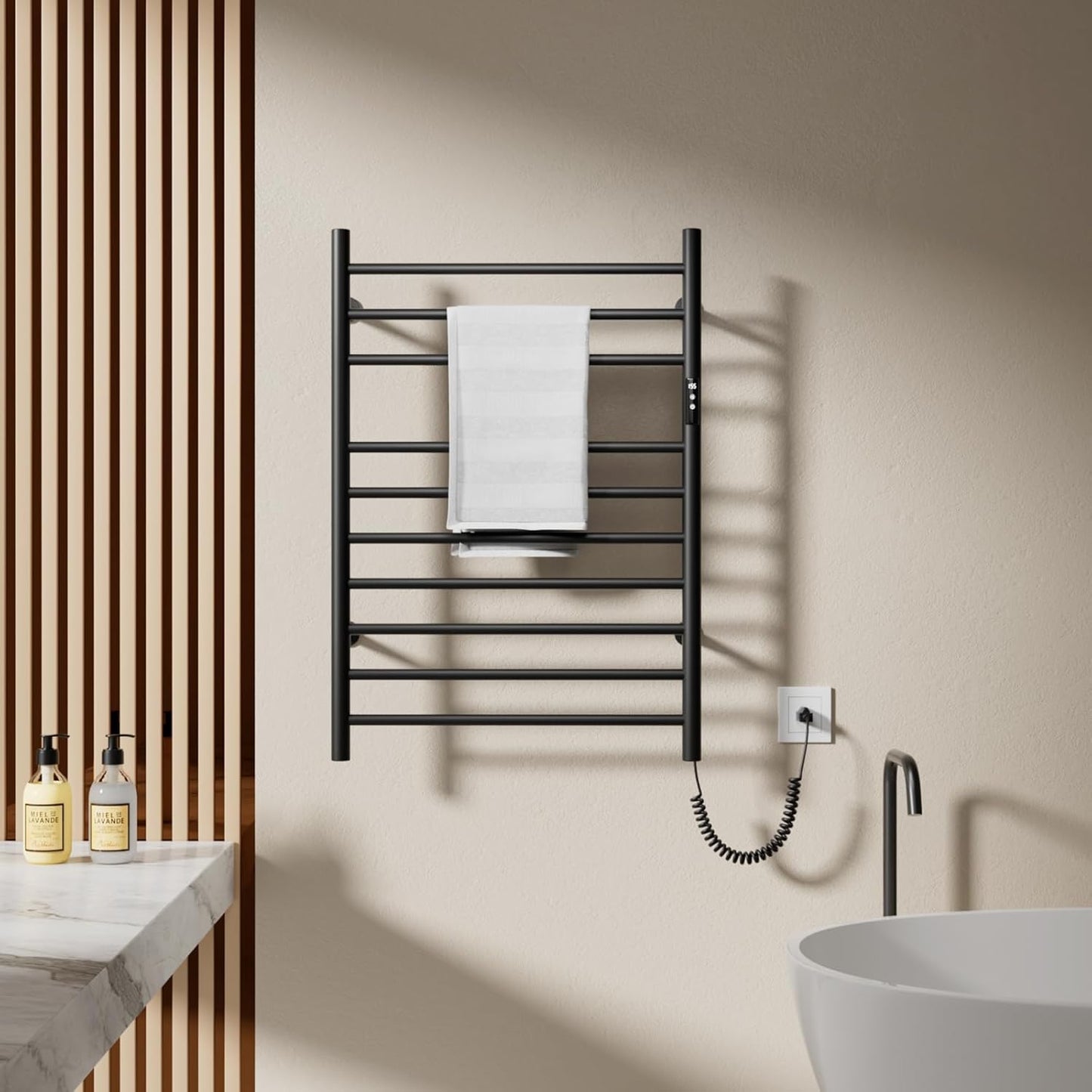 POPFLY Heated Towel Rack, Wall Mounted Electric Hot Towel Warmer, 4-Bar 304 Stainless Steel Small Heated Towel Warmer Rack for Bathroom with Timer and Temperature Control, Brushed