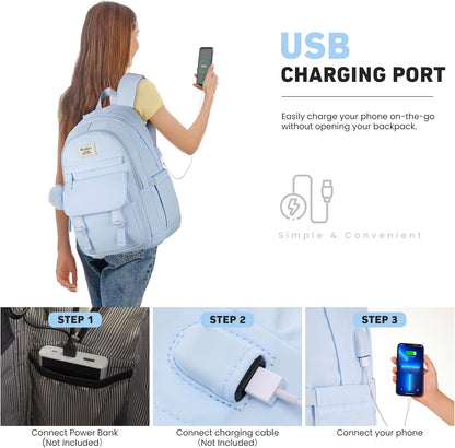 WINDARS School Backpack for Teen Girls, Cute College Backpacks for Women Students Aesthetic Bookbag Large 15.6 Inch Laptop Bag Middle School Travel Back Pack (Khaki Beige)