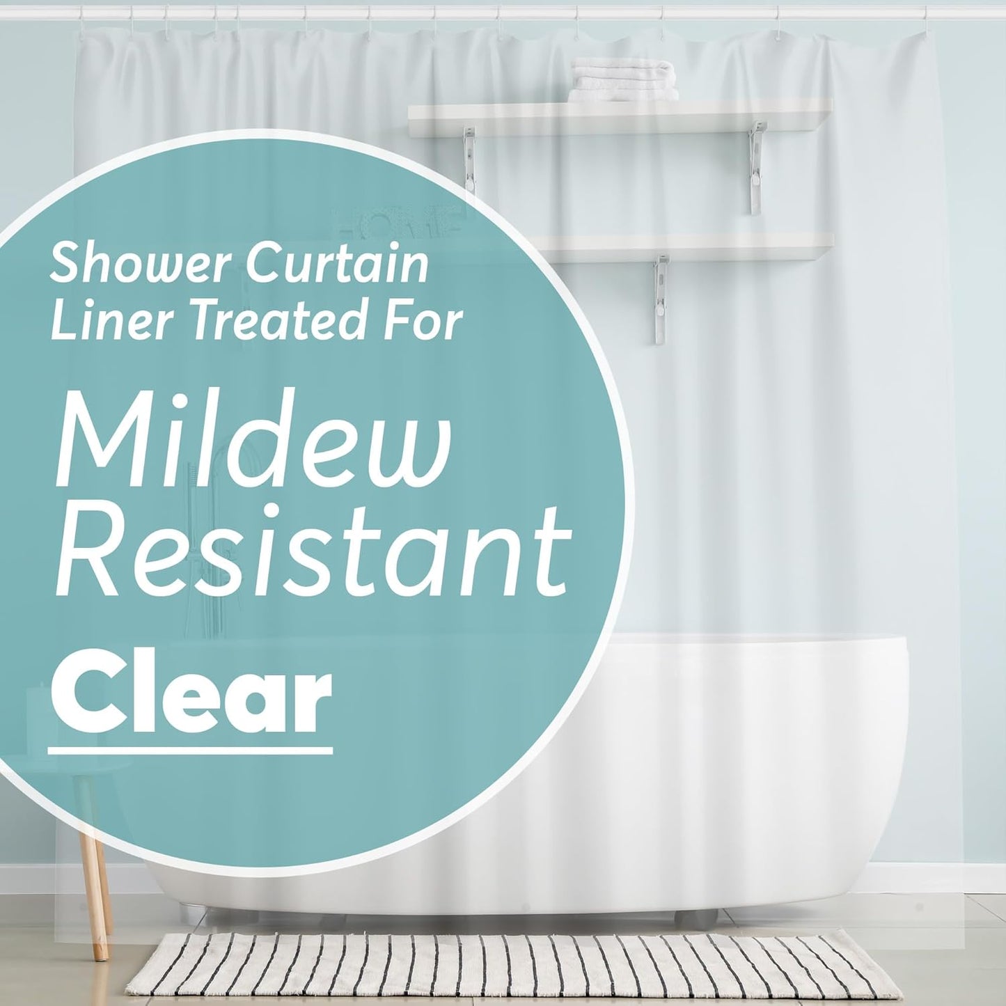 BigFoot Shower Curtain Liner - 72 x 72 Heavy Duty PEVA Shower Liner with Rustproof Metal Grommet and 3 Magnetic Weights - Non-Toxic, Odour Free and Compatible with Standard Showers, Clear