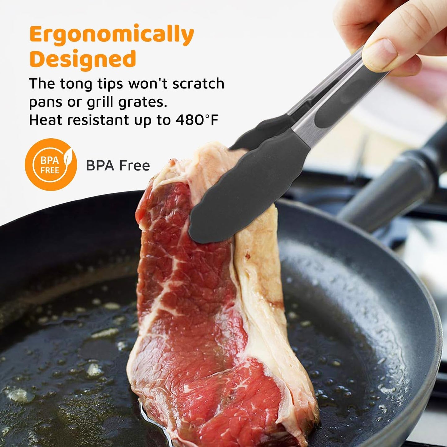 The Original Popco Tongs for Cooking - Set of 3 (7, 9, 12 inches) - Heavy Duty, 304 Stainless Steel BBQ and Kitchen Tongs with Silicone Tips (3 Colors Available)