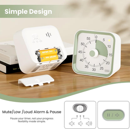 Visual Countdown Timer for Kids | 60 Minute Silent Timer with Pause Function