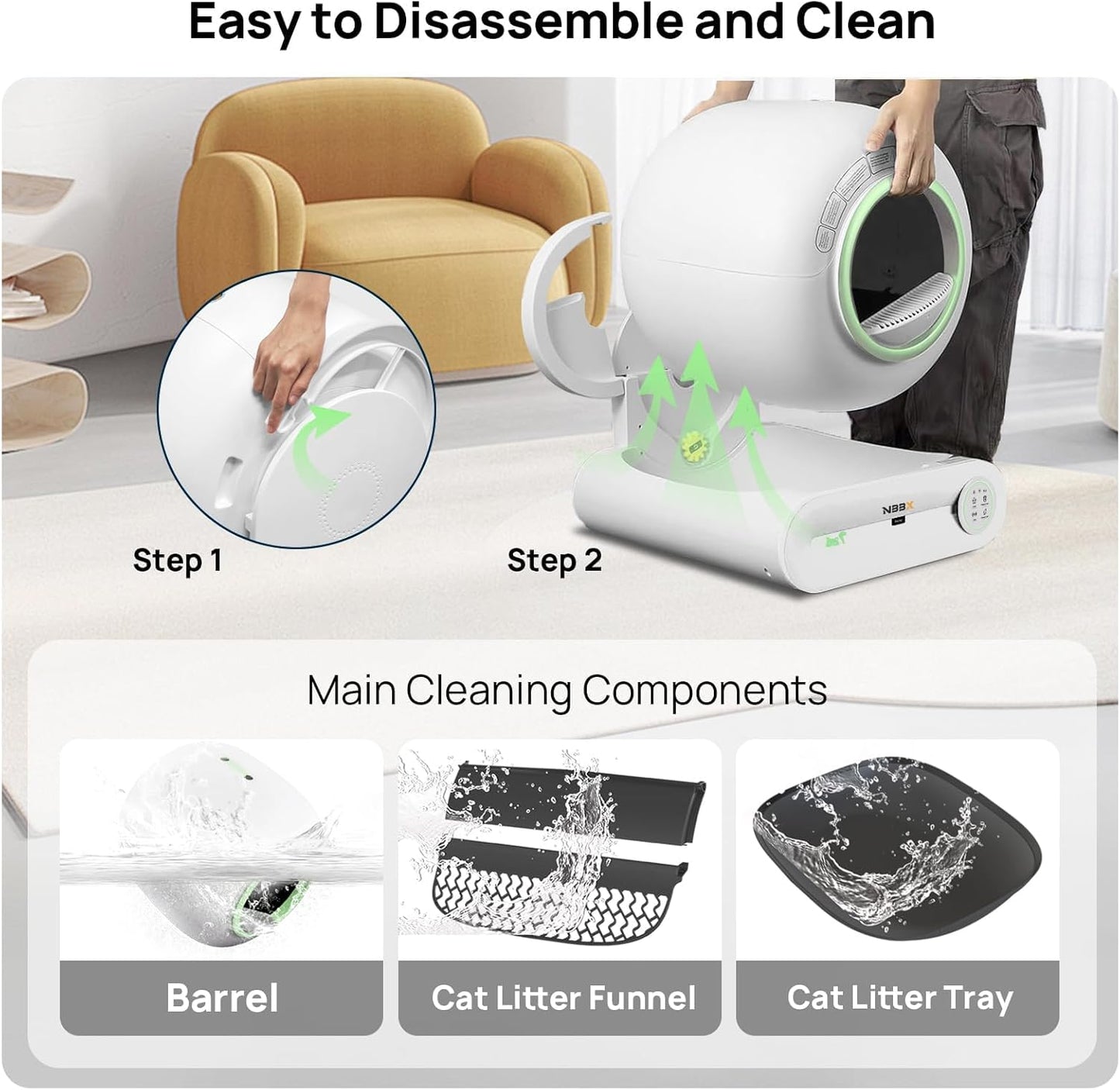 Self Cleaning Cat Litter Box – NBBX 2025 Upgraded Smart Odor-Control Robot with APP & Touch Panel | 65L Capacity, Auto Waste Removal & Deodorization | Ultra-Quiet Low Entry Box for Multiple Cats