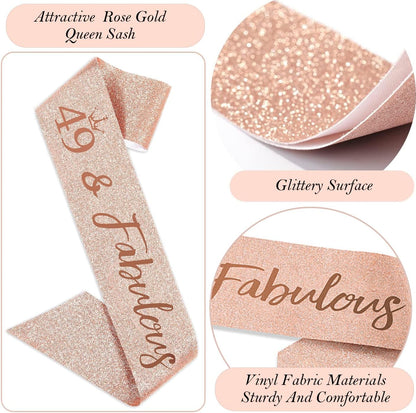 8pcs 40th Birthday Decorations gifts for Women, Including 40th Happy Birthday Cake Topper, Queen Sash with Pearl Pin, Sweet Rhinestone Tiara Crown for Women, Number Candles and Balloons (Rose Gold)