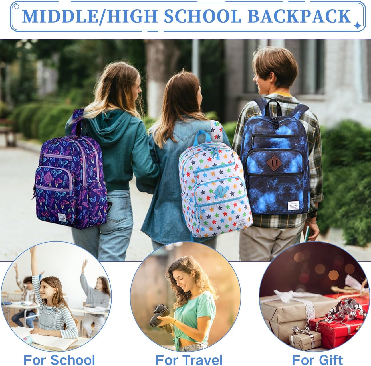 School Backpack for Men Women,Vaschy Lightweight School Bag Bookbag Casual Daypack for High School/College/Teens/Travel/Work