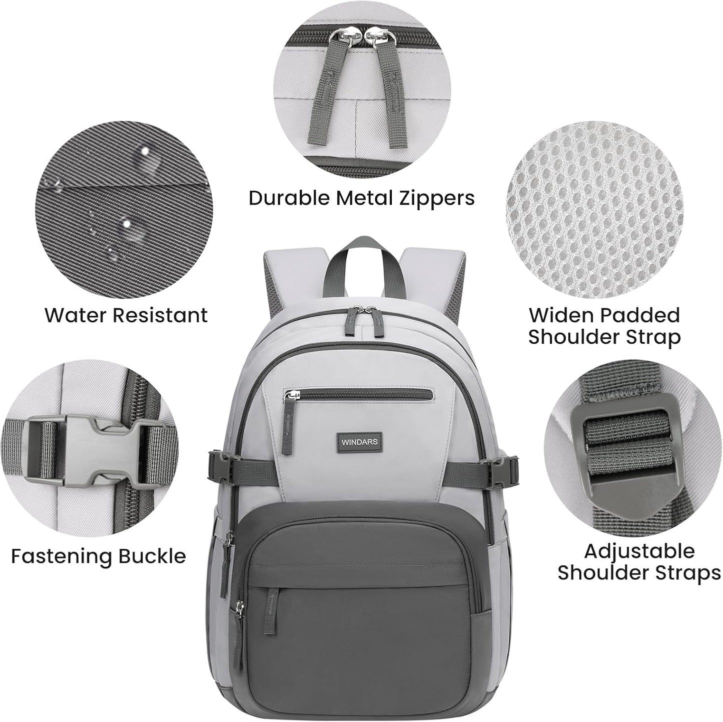 WINDARS Backpack for School Girls, Cute High School Backpacks for Teens Women Student Large Bookbag 15.6 Inch Laptop Bag with USB Charger Port for College Work Travel Trip (Beige Khaki)