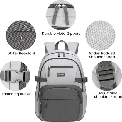 WINDARS Backpack for School Girls, Cute High School Backpacks for Teens Women Student Large Bookbag 15.6 Inch Laptop Bag with USB Charger Port for College Work Travel Trip (Beige Khaki)