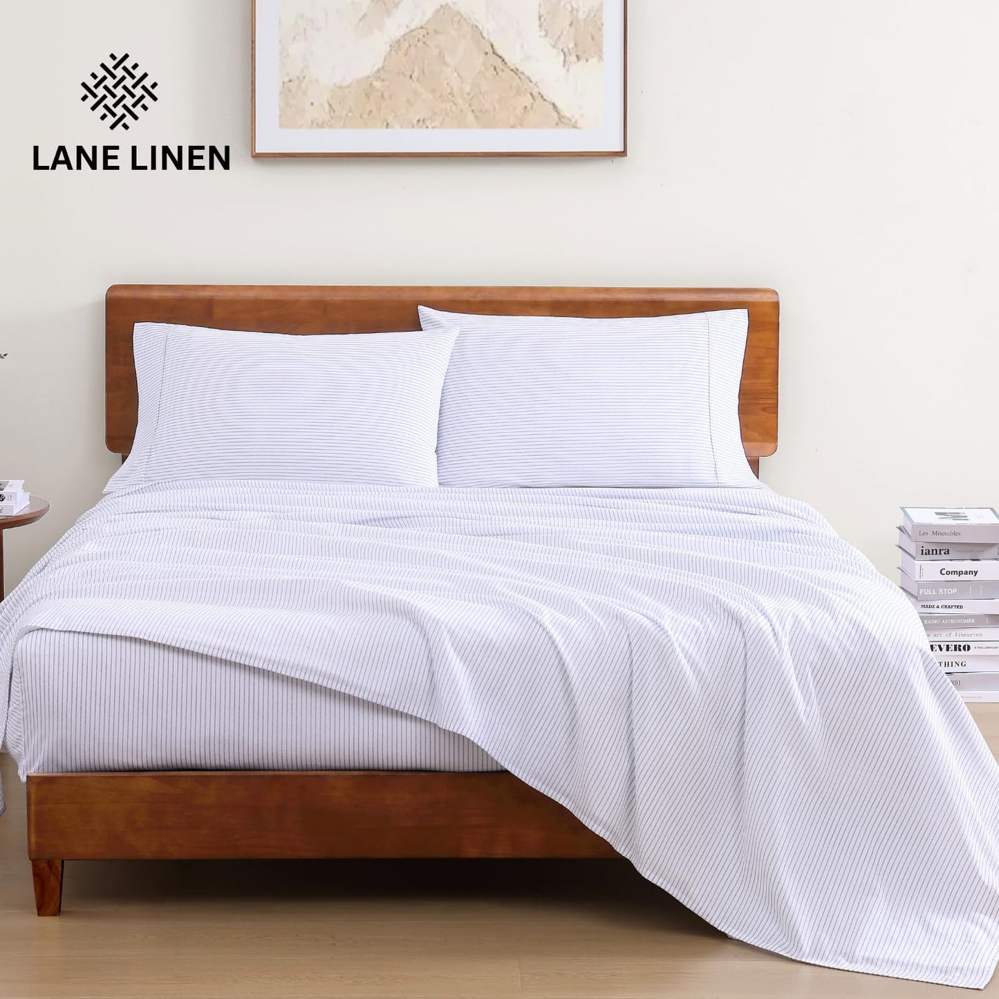 Lane Linen 100% Organic Cotton Queen Sheet Set, 4-Piece Percale Bed Sheets for Queen Bed - Soft, Breathable, Hypoallergenic, Deep Pocket Fits Mattress Up to 15" Deep, Hotel Quality Sheets - White