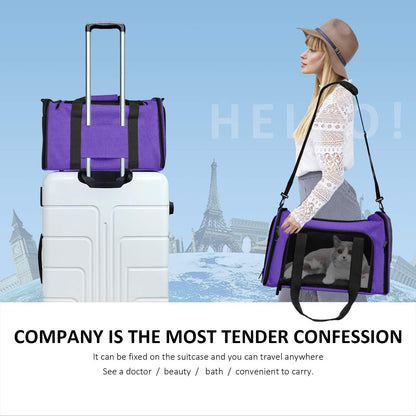 Henkelion Cat Carriers Dog Carrier Pet Carrier for Small Medium Cats Dogs Puppies up to 15 Lbs, Airline Approved Small Dog Carrier Soft Sided, Collapsible Waterproof Travel Puppy Carrier - Purple