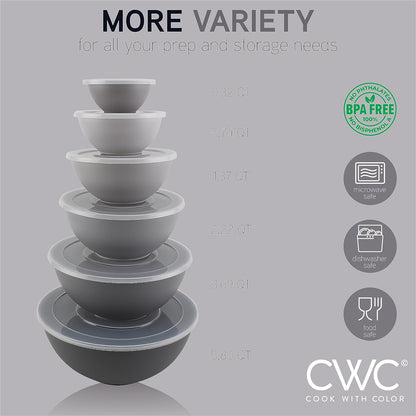 COOK WITH COLOR Mixing Bowls with TPR Lids - 12 Piece Plastic Nesting Bowls Set Includes 6 Prep Bowls and 6 Lids, Microwave Safe Mixing Bowl Set (Mint)