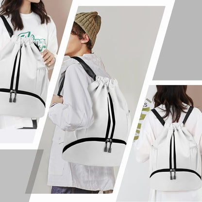 Hoedia Sports Drawstring Backpack - String Swim Gym Bag with Shoes Compartment and Wet Proof Pocket for Women/Men