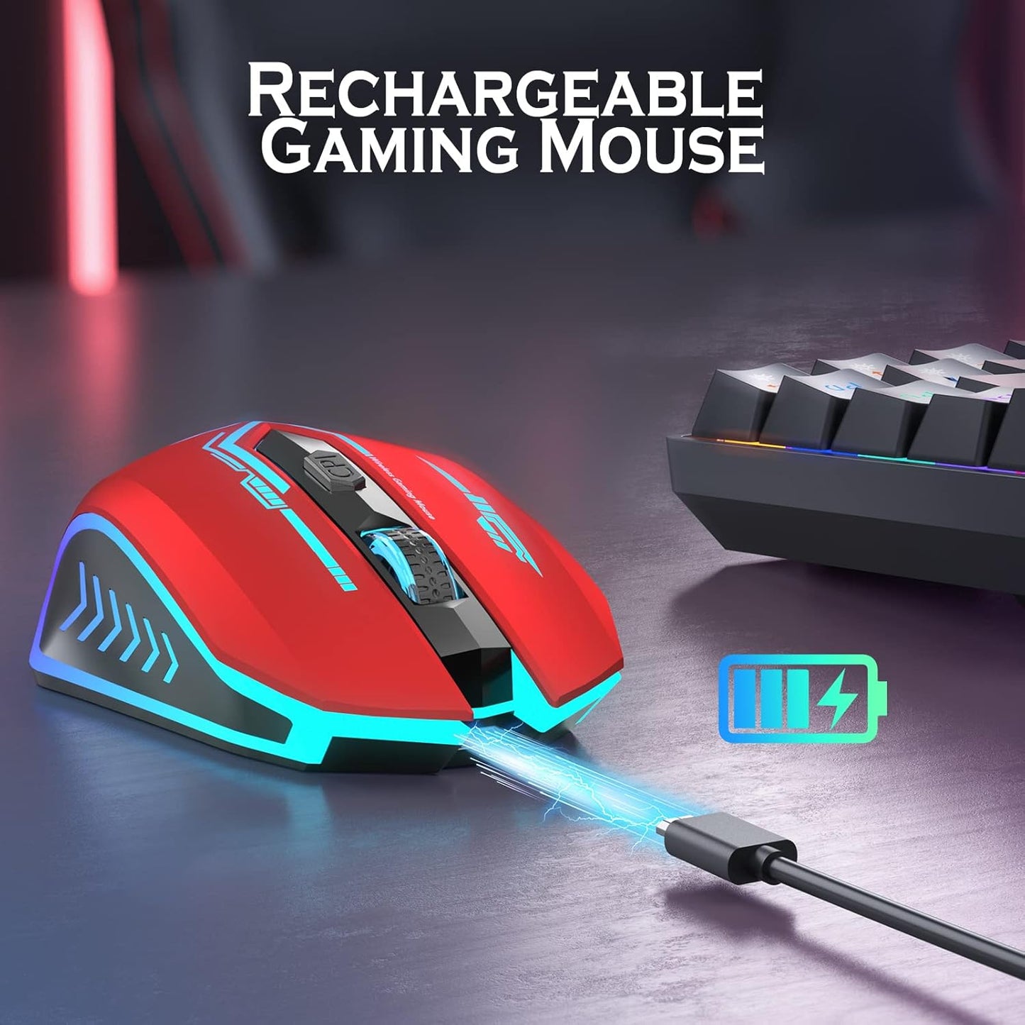 Wireless Gaming Mouse Up to 10000 DPI, UHURU Rechargeable USB Wireless Mouse with 6 Buttons 7 Changeable LED Color Ergonomic Programmable MMO RPG for PC Laptop, Compatible with Windows Mac