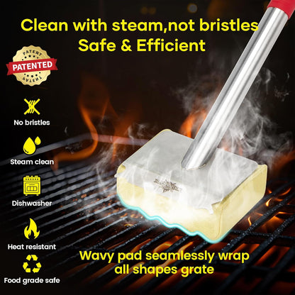 XUDAKAIXIN Grill Brush Bristle Free,Aramid Fiber Wavy Pad Seamless-Fit Cast Iron/Stainless-Steel Grates,BBQ Replaceable Scraper Cleaning Head,Safe Grill Cleaner for Outdoor Grill,Gifts for Men/Dad
