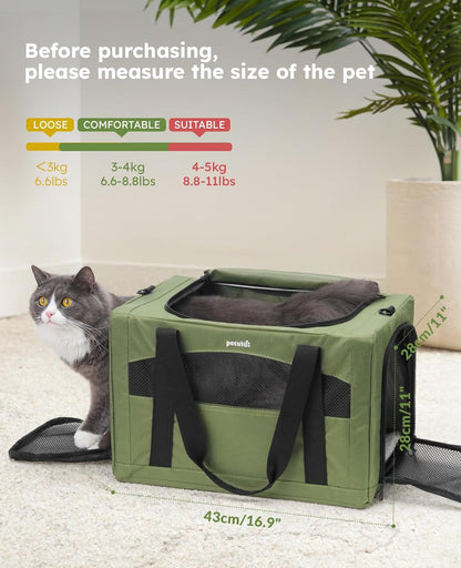 Pecute Cat Carrier Dog Carrier with Stable Structure, Breathable Mesh Fabric Pet Carrier for for Small Cats Dogs Puppies up to 5KG,Soft-Sided Dog Carrier Suitable for Both Long and Short Trips,Gray