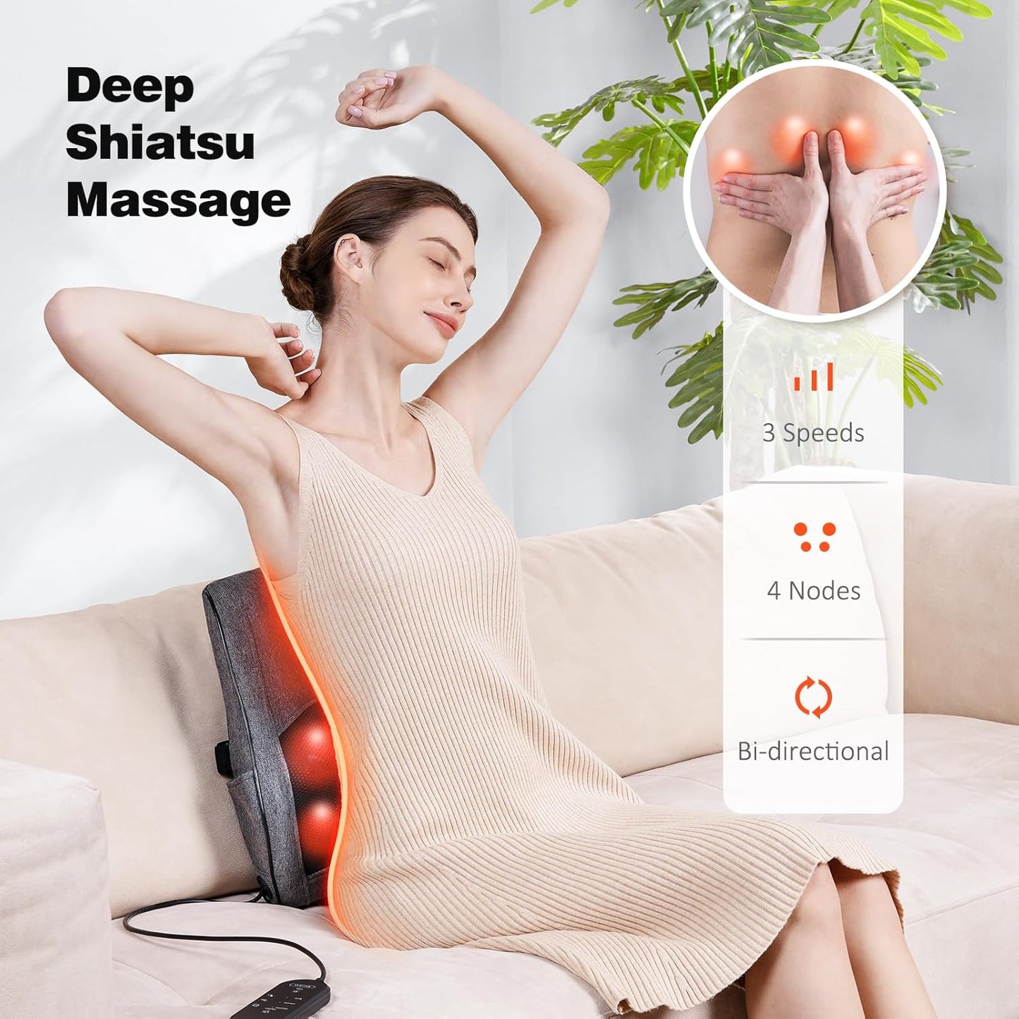 Boriwat Back Massager Neck Massager with Heat, Shiatsu Massage Pillow for Pain Relief, Masseur for Neck, Back, Shoulder and Leg, Gifts for Men Women Mom Dad, Stress Relax at Home and Office