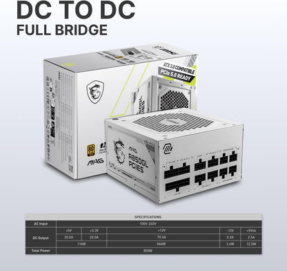 MSI MAG A750GL PCIE 5 Gaming Power Supply - Full Modular - 80 Plus Gold Certified 750W - Compact Size - ATX PSU - PuriLite