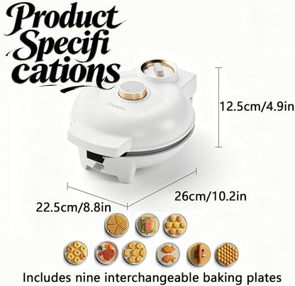 9-in-1 Electric Breakfast Maker, Quick Heat Multi-Functional Sandwich Grill & Waffle Machine, Non-Stick, Ideal Small Kitchen Appliance for Home & Dorm Use
