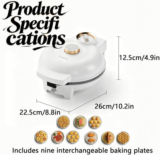 9-in-1 Electric Breakfast Maker, Quick Heat Multi-Functional Sandwich Grill & Waffle Machine, Non-Stick, Ideal Small Kitchen Appliance for Home & Dorm Use