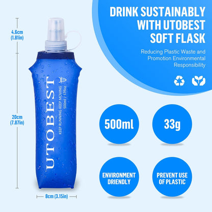UTOBEST Soft Flask Running Water Bottle Collapsible Water Bottle for Trail Running Hydration Pack Hiking Cycling Climbing 150ML/250ML/350ML/450ML/500ML/550ML