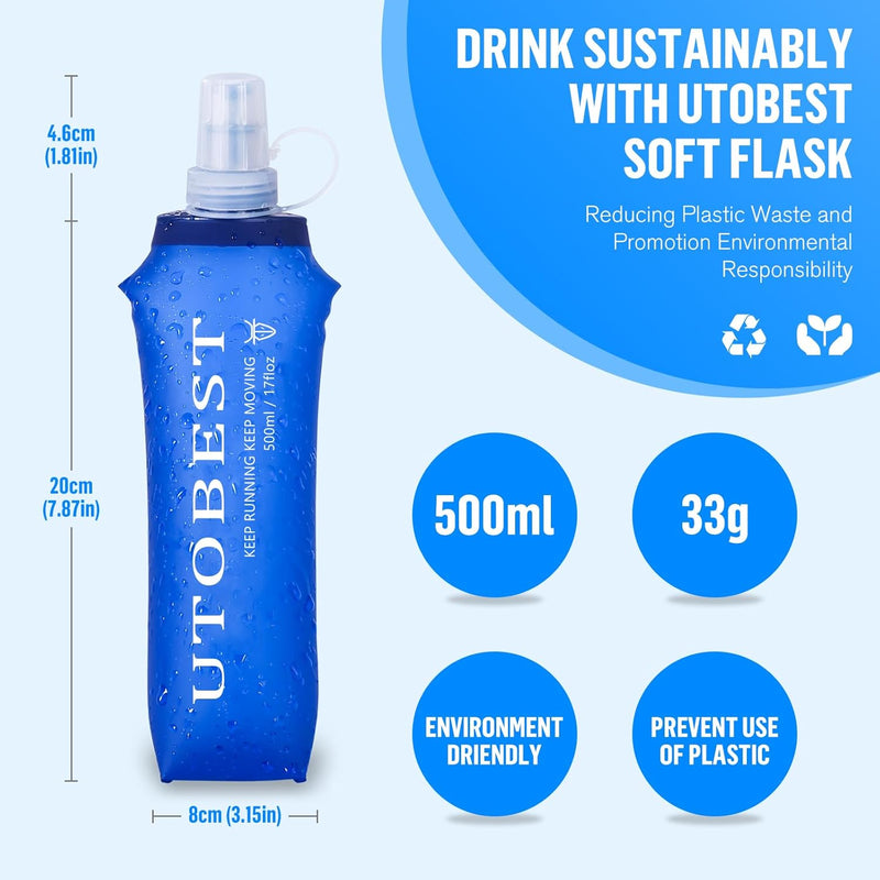 UTOBEST Soft Flask Running Water Bottle Collapsible Water Bottle for Trail Running Hydration Pack Hiking Cycling Climbing 150ML/250ML/350ML/450ML/500ML/550ML