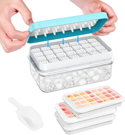 PHINOX Ice Cube Tray with Lid and Bin, Easy Release 56 Cubes for Freezer | Food-grade BPA-free PP and ABS.0.8" mini cubes for fruit, cocktails, coffee. Airtight, odor-free, stackable with scoop