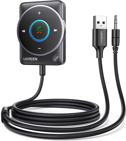 UGREEN Bluetooth 5.4 Adapter for Car with Enhanced Mic, Aux to Bluetooth Receiver 3.5mm Jack with Nylon Braided Cable, Dual Devices Paired, Hands-Free Calls Compatible with Car Speaker and Home Audio