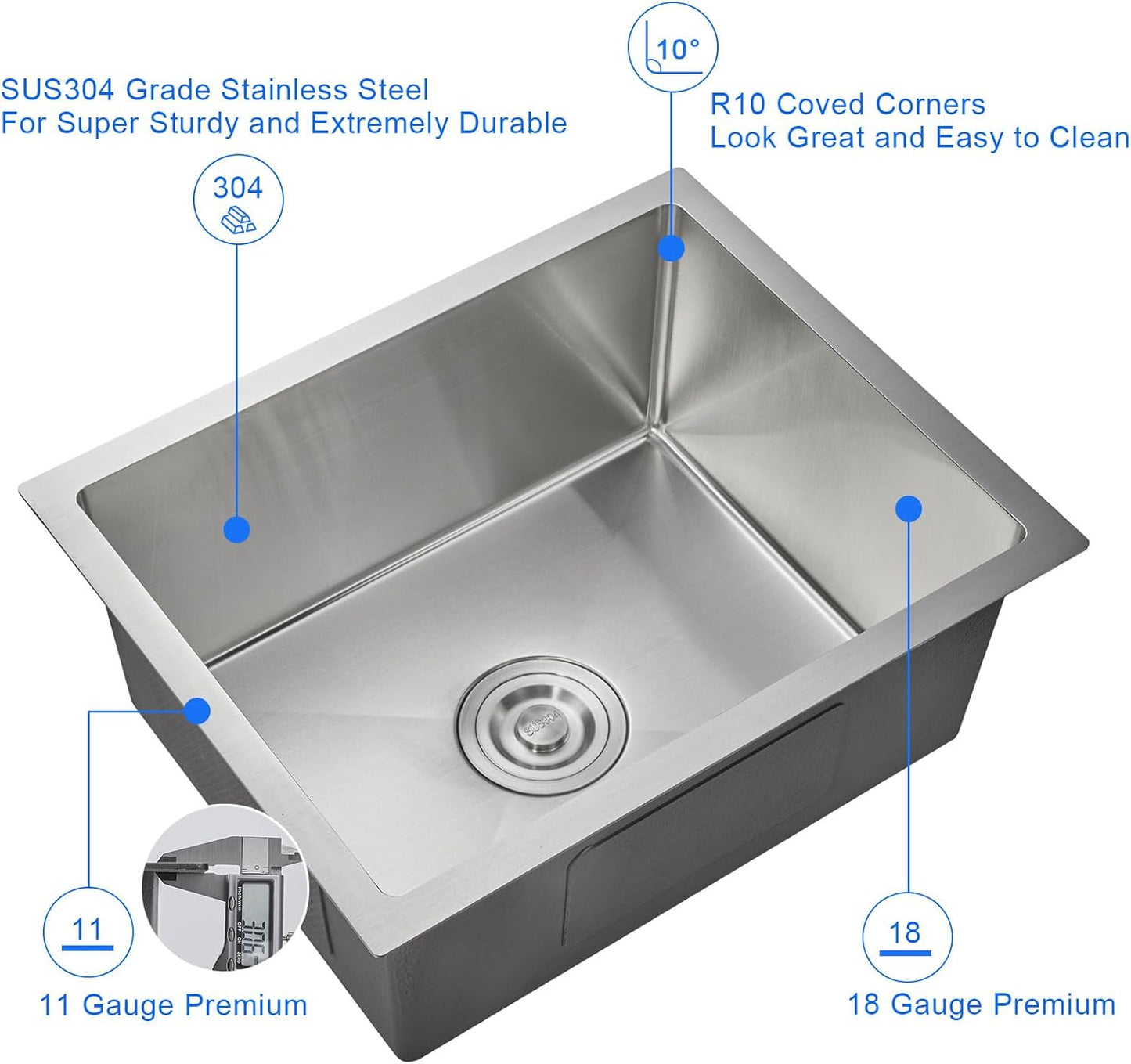 MENATT 20-inch Undermount Kitchen Sink, SUS304 Stainless Steel Handmade Single Bowl Kitchen Sink with Sink Strainer (Brushed), 20"x16"x9"
