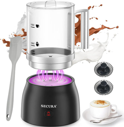Secura Detachable Milk Frother and Steamer, 17oz Electric Milk Warmer 4-in-1 Hot/Cold Foam Maker for Latte, Cappuccinos, Macchiato, Hot Chocolate