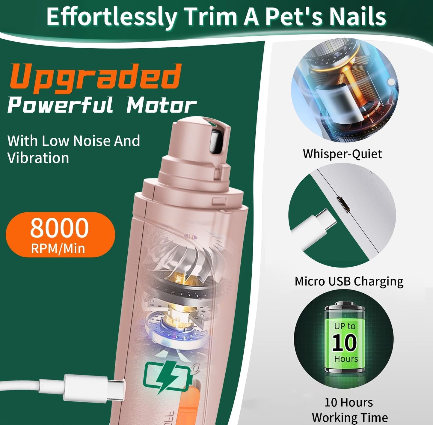 CATPICK 2-in-1 Cat Nail Clippers & Dog Nail Clippers Trimmers for Large Medium Small Dogs Cats Claw Trimmer Quick Sensor and Safety Guard USB Rechargeable with 2 LED Lights Dogs Nail Trimmer