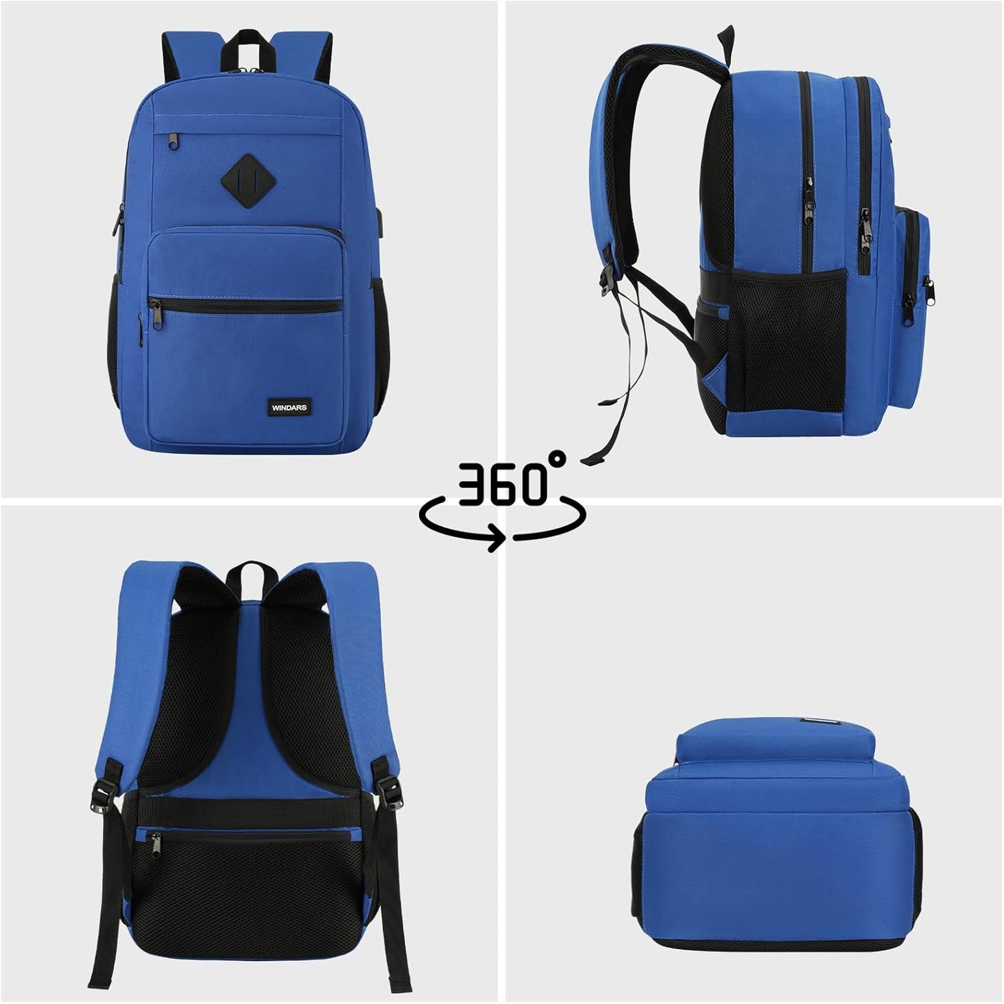 Black Backpack for Men Women, Durable Casual School Backpacks Teens Boys and Girls Classic 15.6 Inch Laptop Bookbag with USB Charger for College High School Work Travel