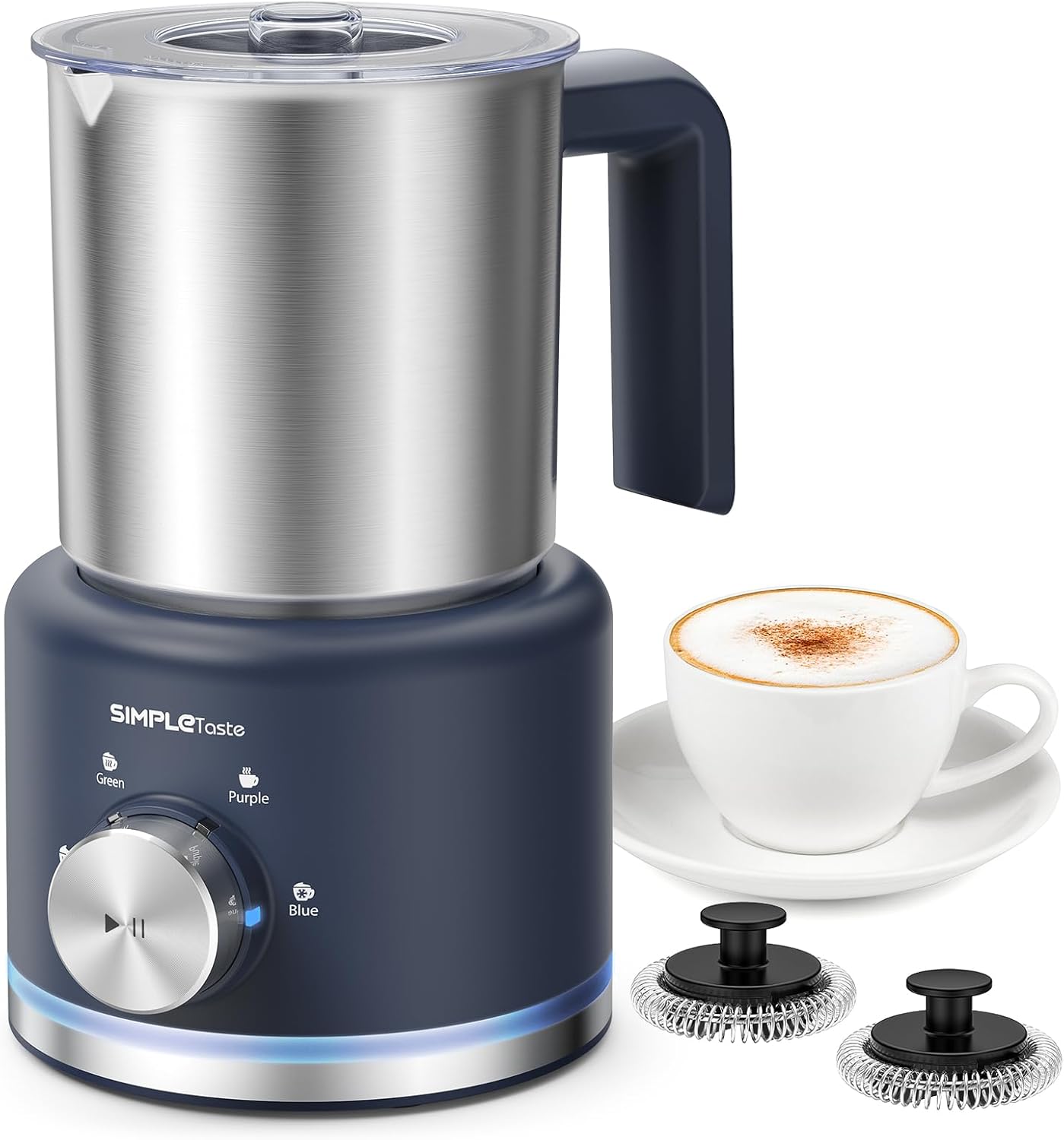 SIMPLETASTE Milk Frother, 4 in 1 Electric Milk Steamer, 16.91oz/500ml Automatic Warm and Cold Foam Frother for Coffee, Latte, Macchiato, Cappuccino, Hot Chocolate