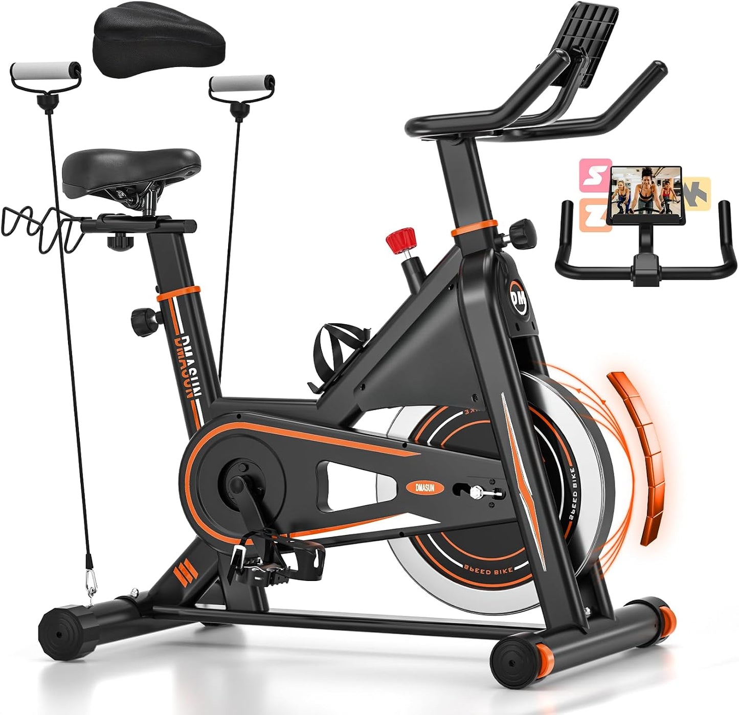 DMASUN Exercise Bike, Silent Magnetic Resistance Stationary Bike for Home with App Compatible, 330 LBS Capacity, Indoor Bike with Comfortable Seat Cushion and Tablet Holder