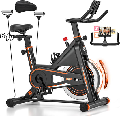 DMASUN Exercise Bike, Silent Magnetic Resistance Stationary Bike for Home with App Compatible, 330 LBS Capacity, Indoor Bike with Comfortable Seat Cushion and Tablet Holder