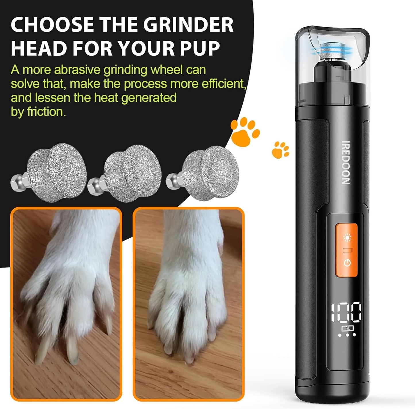 IREDOON Dog Nail Grinder Replacement Head-Integrated Grinding Head for Casfuy and Most Brands, Highly Efficient, Safe and Durable (3pcs)