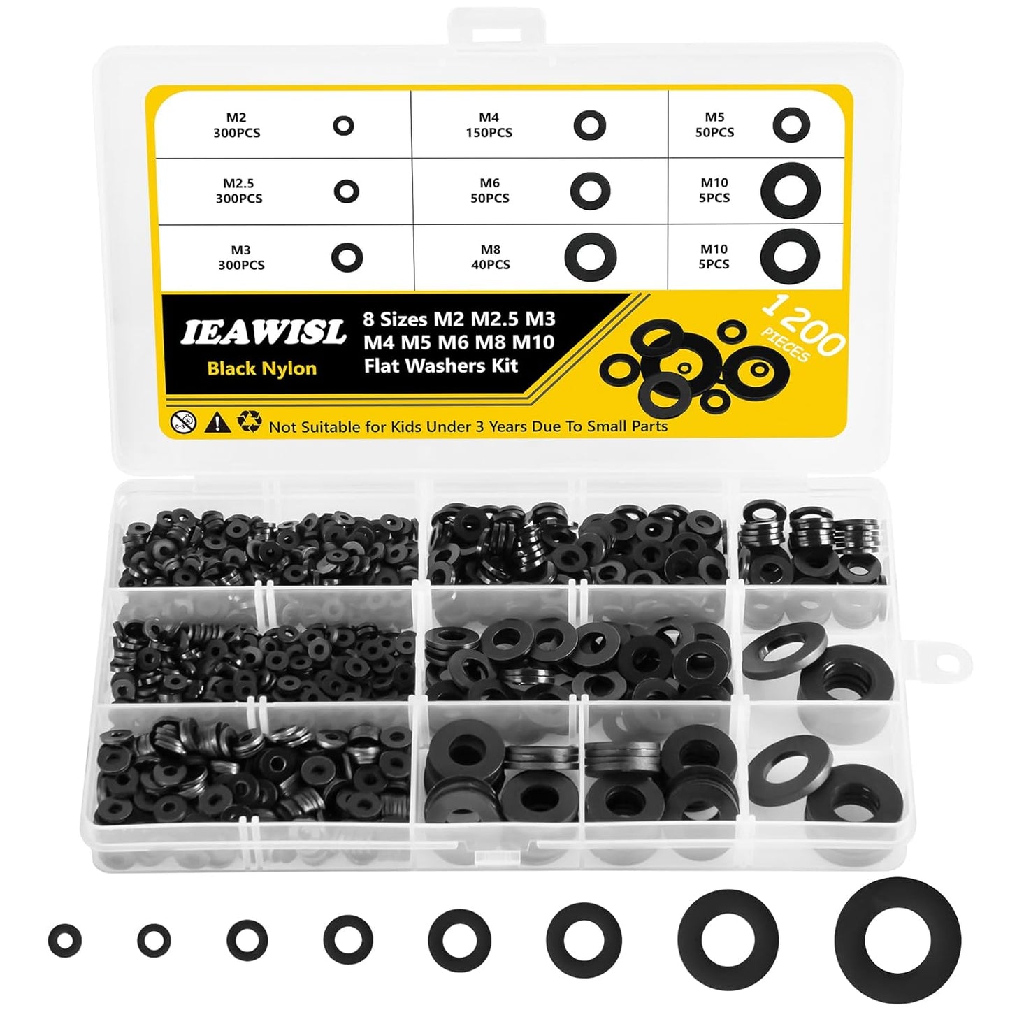 1050Pcs Flat Washers Set, 304 Stainless Steel Flat Washers for Screws, Assorted Sizes (M2 M2.5 M3 M4 M5 M6 M8 M10 M12) for Industrial Use