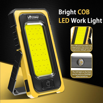 WARSUN Portable Rechargeable Magnetic Work Light, LED Flood Light Waterproof for Outdoor Camping Hiking Emergency Car Repairing (USB + Solar Charging, Yellow)