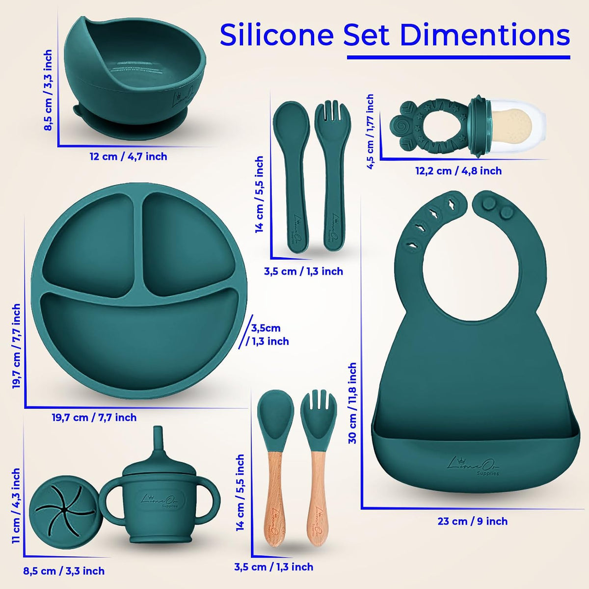 Silicone Baby Feeding Set, 14PCS, Silicone Bibs Baby Plates and Bowls Set