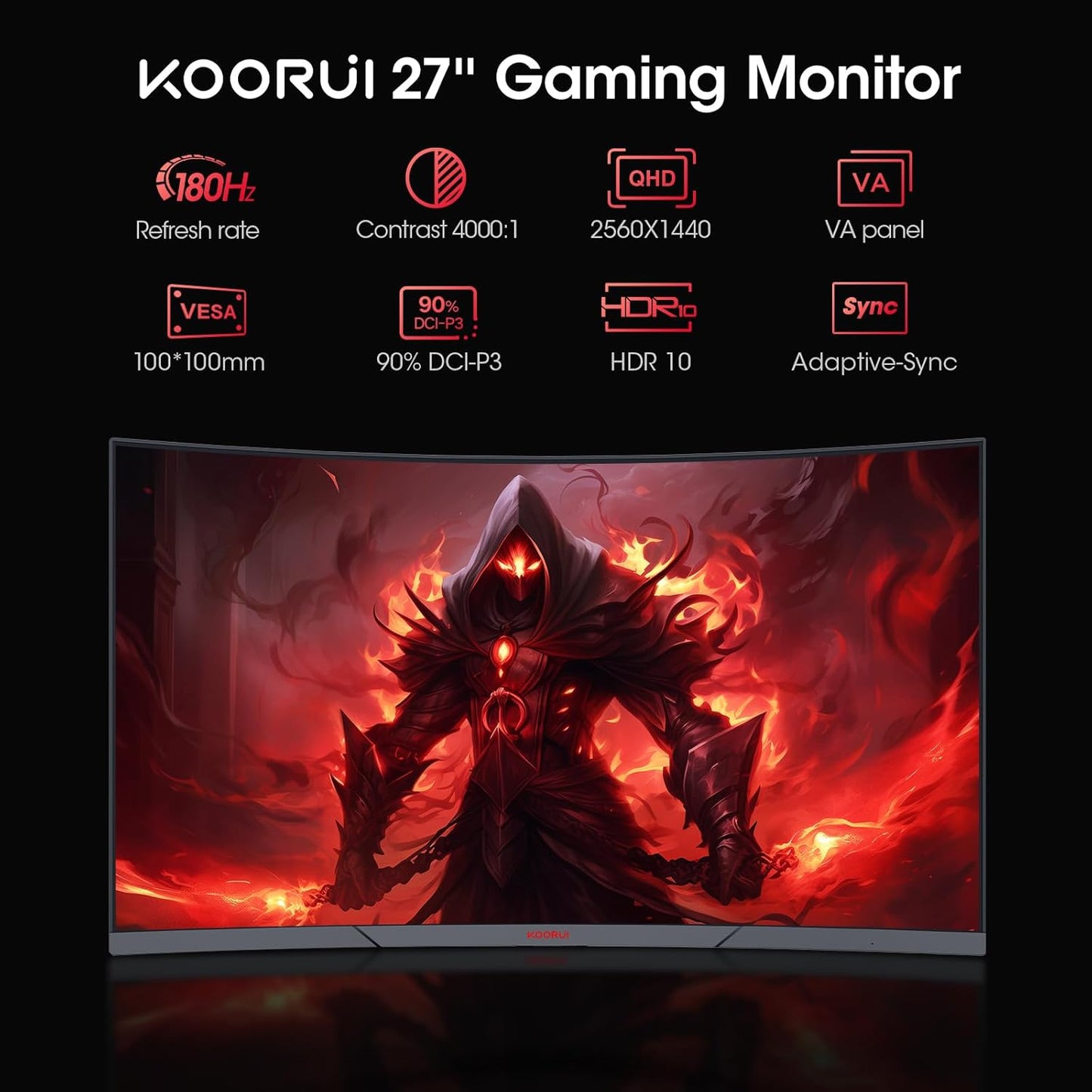 KOORUI 34-inch Ultrawide Curved WQHD 3440×1440 Gaming Monitor, 165Hz 144Hz Curved 1000R- PIP/PBP, 1ms(MPRT) with DisplayHDR 400, DCI-P3 90% Color Gamut, AdaptiveSync, HDMI/DisplayPort, 34E6UC - PuriLite