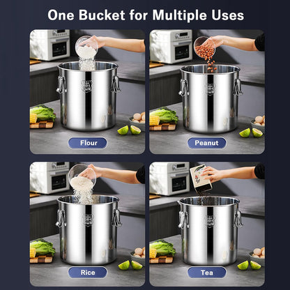 TRAGLO Rice Cereal Grain Canisters Stainless Steel Airtight Canisters Food Storage Bucket w/Handles+Lid for Kitchen Bean Flour Oil Sugar Milk 6L