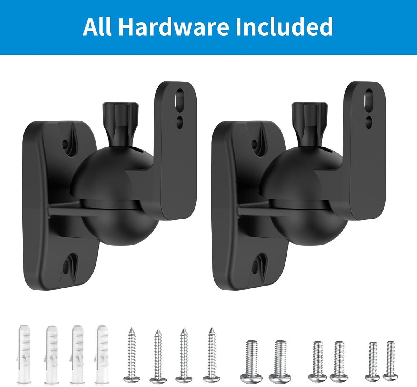 PlusAcc Speaker Wall Mount Brackets – Surround Sound Speaker Wall Mounts with 20° Tilt & 80° Swivel, Bookshelf Speaker Wall Screws Mounts, Holds Up to 7.7 lbs, Space-Saving Design (2-Pack, Black)