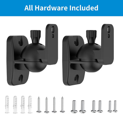 PlusAcc Speaker Wall Mount Brackets – Surround Sound Speaker Wall Mounts with 20° Tilt & 80° Swivel, Bookshelf Speaker Wall Screws Mounts, Holds Up to 7.7 lbs, Space-Saving Design (2-Pack, Black)