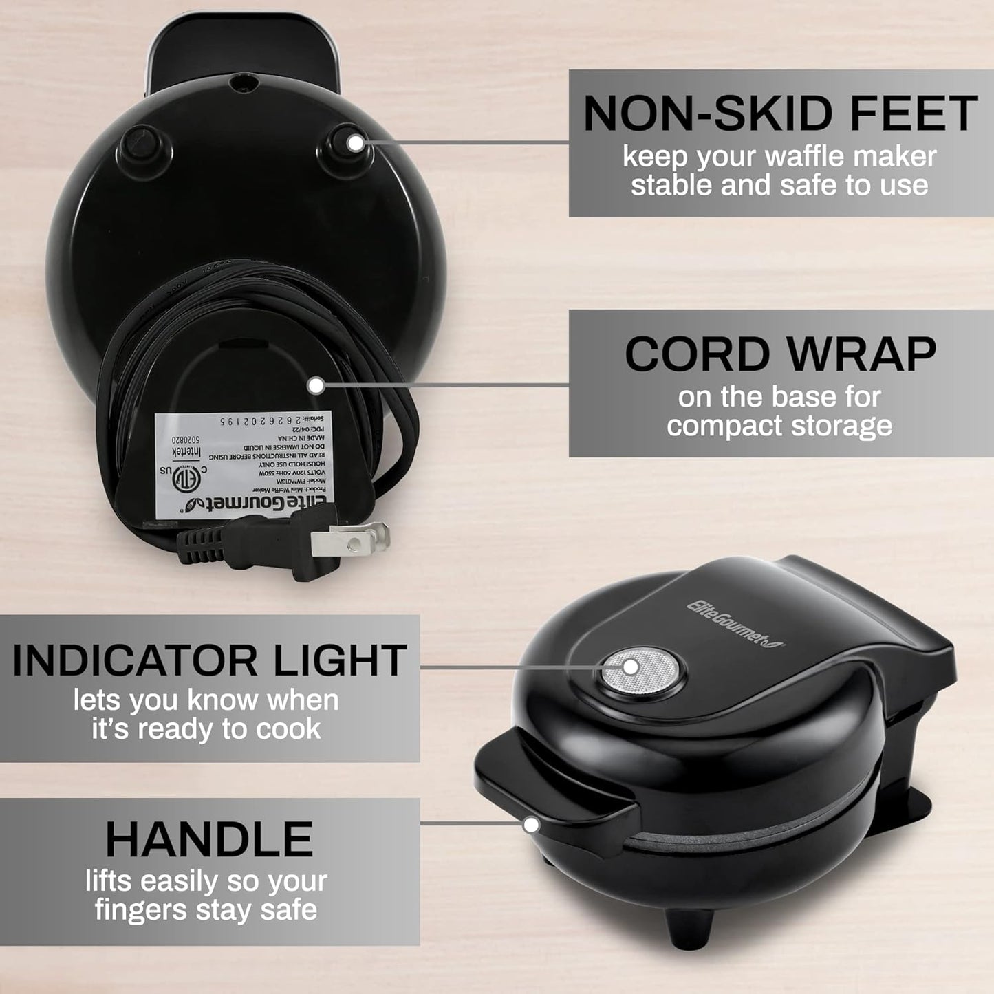 Elite Gourmet EWM015M Electric Nonstick Mini Waffle Maker, Belgian Waffles, Compact Design, Hash Browns, Keto, Snacks, Sandwich, Eggs, Easy to Clean, Mint