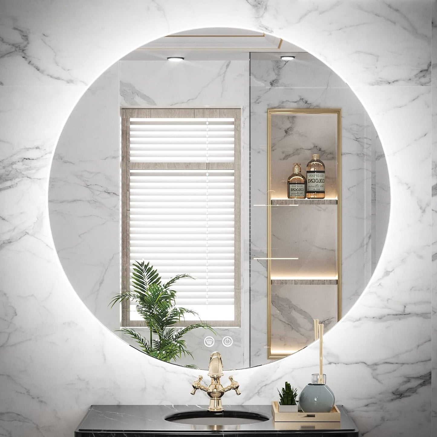 TETOTE 28 Inch Round LED Bathroom Vanity Mirror, Anti-Fog Dimmable Lights IP54 Waterproof Circle Makeup Wall Mounted Mirror