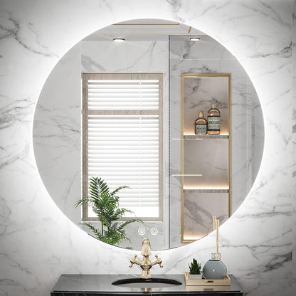 TETOTE 28 Inch Round LED Bathroom Vanity Mirror, Anti-Fog Dimmable Lights IP54 Waterproof Circle Makeup Wall Mounted Mirror