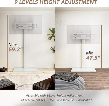Universal Floor TV Stand with Mount 80 Degree Swivel Height Adjustable and Space Saving Design for Most 27 to 65 inch LCD, LED OLED TVs, Perfect for Corner & Bedroom AX1006TB