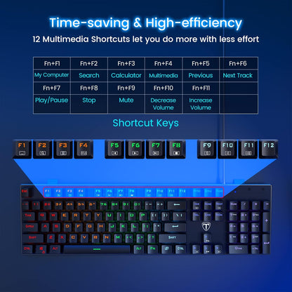 Mechanical Gaming Keyboard,RGB 104 Keys Ultra-Slim Rainbow LED Backlit USB Wired Keyboard with Blue Switches,Durable ABS Keycaps/Anti-Ghosting/Spill-Resistant Mechanical Keyboard for PC Mac Xbox Gamer