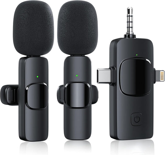 3 in 1 Wireless Lavalier Microphone for iPhone iPad Android Camera USB-C, Mini Microphone with Noise Reduction, Plug-Play Wireless Microphone for YouTube, Video Recording, Interviews, TikTok, Vlog