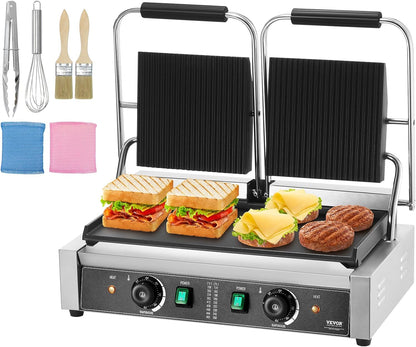 VEVOR 7 IN 1 Electric Contact Grill,1800W Indoor Panini Press Griddle,Stainless Steel Teppanyaki Grill with Nonstick&Removable Iron Plate, 0-446℉ Adjustable Temp Control,LCD Display,110V